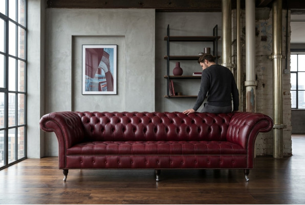 Divano Chesterfield di design 4 posti in tessuto poltrona di lusso. Divani classici in tessuto.