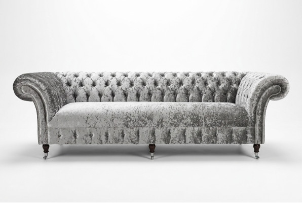 Argento Chesterfield Tessuto Divano in pelle Divano Imbottitura Grande Cuscino Seduta Nuovo 265cm
