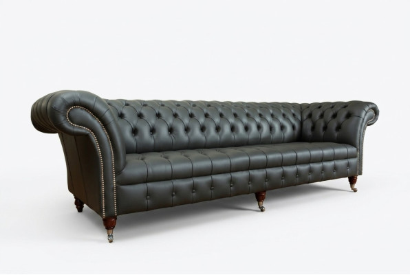 Grigio Chesterfield divano a 4 posti Big Sofa in tessuto pelle imbottito divani