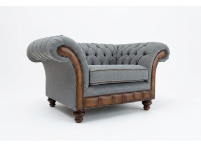 Chesterfield Design Divano in tessuto Poltrona 1.5 posti Divani imbottiti Salotto Velluto Grigio
