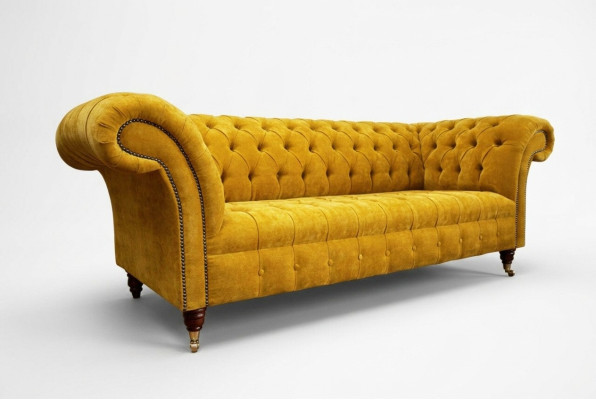 Designer divano Chesterfield giallo a 3 posti di lusso