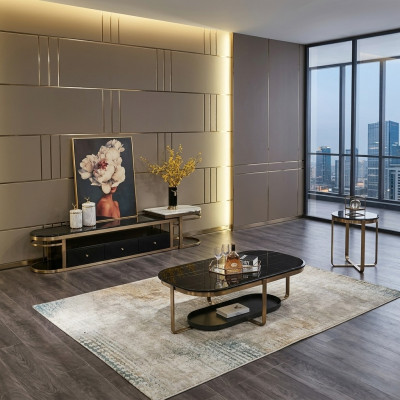 Set da soggiorno: credenza, tavolino, tavolino da caffè, tavolo, 3 pezzi completo.