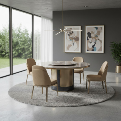 Design Tavolo Rotondo in Legno Tavolo da Pranzo Rotondo Tavoli da Pranzo 135cm Decorazione Lusso Classe