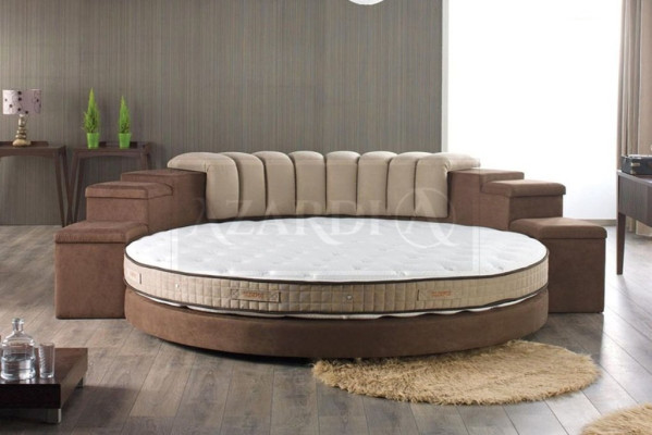 Letto rotondo Design moderno Lusso Imbottito Letti rotondi Tessuto in stoffa