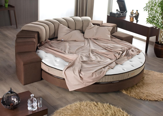 Letto rotondo Design moderno Lusso Imbottito Letti rotondi Tessuto in stoffa