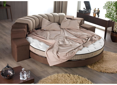 Letto rotondo Design moderno Lusso Imbottito Letti rotondi Tessuto in stoffa