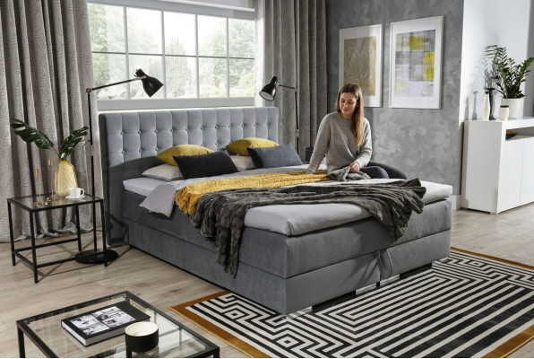 Design Chesterfield letto in velluto tessuto imbottito alberghiero camere da letto Nuovo