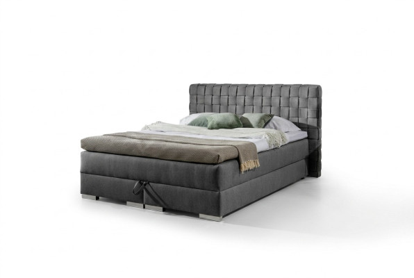 Design del letto di lusso dell'hotel, letto matrimoniale 200x200 cm in tessuto grigio, letto boxspring nuovo da 200x200 cm.