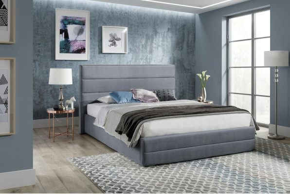Classico Grigio Designer letto da camera in tessuto di pelle imbottito 180x200cm nuovo