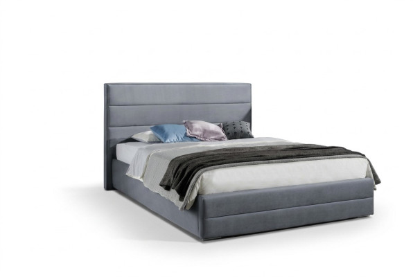 Classico Grigio Designer letto da camera in tessuto di pelle imbottito 180x200cm nuovo