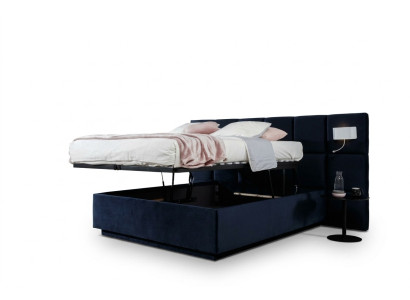 Letto matrimoniale di lusso con contenitore in tessuto e illuminazione nuova da 200x200 cm.