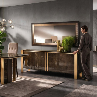 Buffet Vassoio Comò Specchio Lavorato a Mano Legno Mensola Mensole 2 pezzi