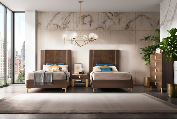 Letto Comodino Sgabello Set da camera da letto 4 pezzi Design Moderno Di lusso Letti