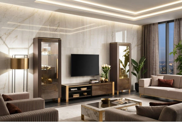 Set di mobili da soggiorno Designer Soggiorno Credenza 2x Vetrina 3 pezzi.