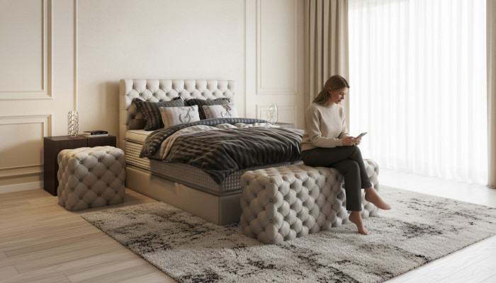 Letto 2x Comodini 3 pezzi. Set camera da letto Design mobili di lusso Moderni Letti Nuovi
