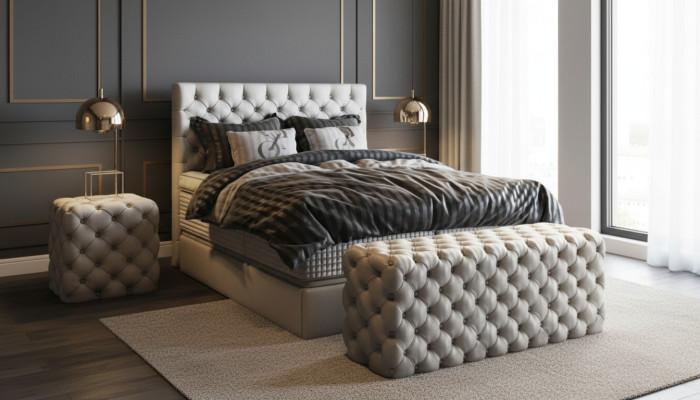 Letto 2x Comodini 3 pezzi. Set camera da letto Design mobili di lusso Moderni Letti Nuovi