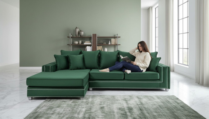 Divano a angolo L-forma in tessuto design di lusso divano componibile imbottito.