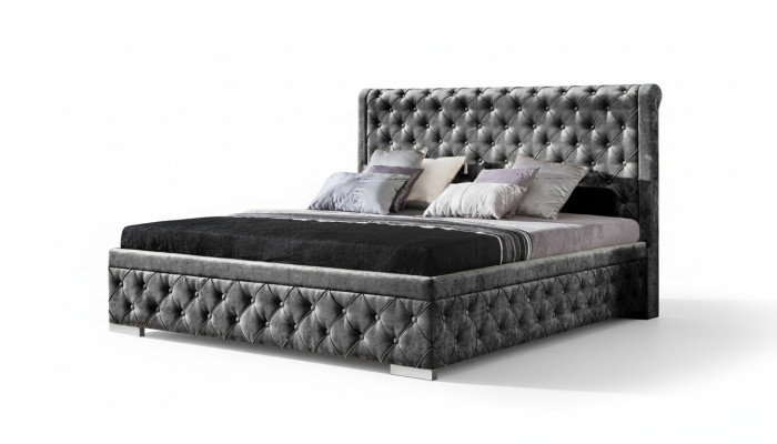 Struttura letto in tessuto. Mobili di lusso. Letti. Tessuto. Design tessile per la camera da letto. Nuovo.