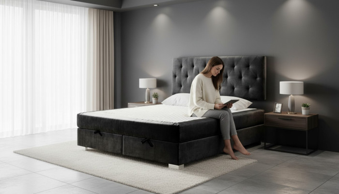 Letto boxspring di lusso Letti Camera da letto Doppi Mobili Tessuto 140 160 180 x 200cm
