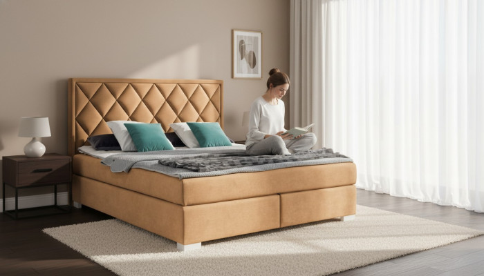 Lusso Boxspring letto tessuto Hotel beige letti camera da letto mobili design matrimoniale