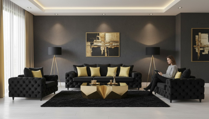 Chesterfield Design Set da soggiorno in stile inglese divano 3-2-1 posti.