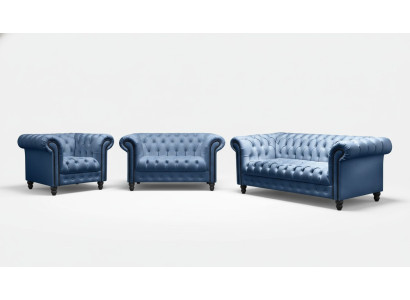 Divano Chesterfield a tre posti in stoffa di lusso.