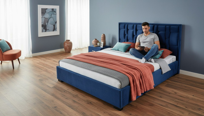 Letto blu design camera da letto arredamento moderno lusso nuovo design telaio.