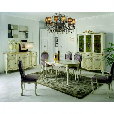 Tavolo da pranzo 5 sedie Vetrina Comò Set completo sala da pranzo 8 pezzi Mobili Nuovi
