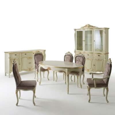 Tavolo da pranzo 5 sedie Vetrina Comò Set completo sala da pranzo 8 pezzi Mobili Nuovi