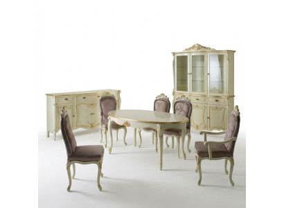 Tavolo da pranzo 5 sedie Vetrina Comò Set completo sala da pranzo 8 pezzi Mobili Nuovi