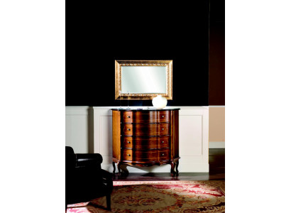 Comò in legno stile barocco con specchio, set di lusso italiano 2 pezzi.