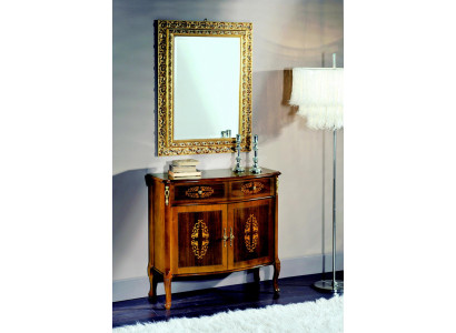 Comò in legno, mobili barocchi con specchio, mobili di lusso italiani, set di 2 pezzi.