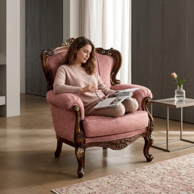 Invia poltrone rosa di lusso in stile barocco di design italiana - nuovi mobili per il salotto in legno.