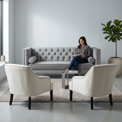 Poltrone Chesterfield grigie XXL bianche, grandi in tessuto... nuovi mobili creativi.