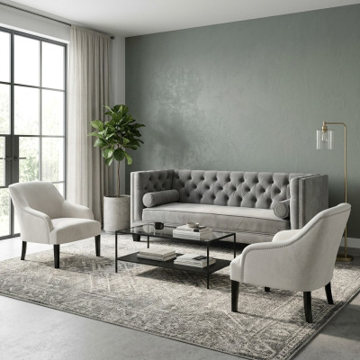 Poltrone Chesterfield grigie XXL bianche, grandi in tessuto... nuovi mobili creativi.