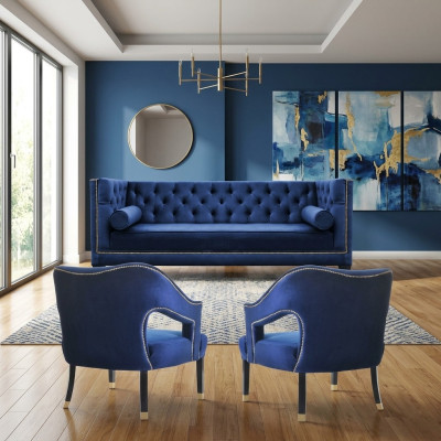 Salotto Chesterfield blu di lusso - poltrona + divano a tre posti 3+1+1 set