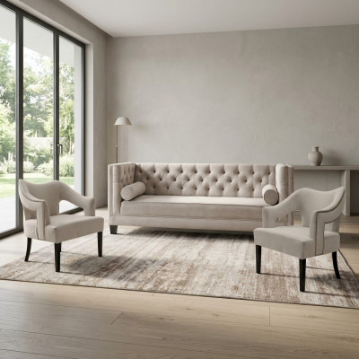 Beige Chesterfield set di divani imbottiti 3 pezzi gruppo.