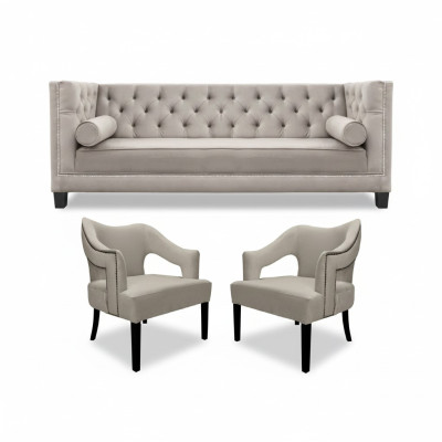 Beige Chesterfield set di divani imbottiti 3 pezzi gruppo.