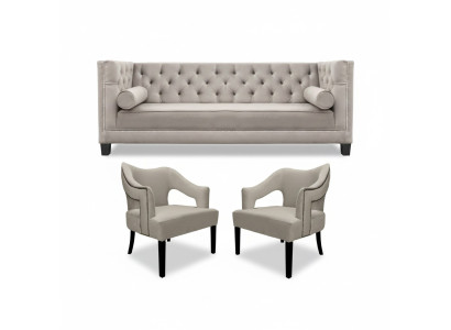 Beige Chesterfield set di divani imbottiti 3 pezzi gruppo.