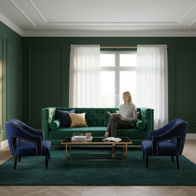 Verde divano 3 pezzi set divani imbottiti Chesterfield set velluto.