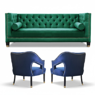Verde divano 3 pezzi set divani imbottiti Chesterfield set velluto.