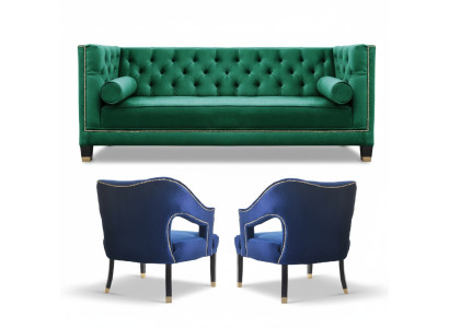 Verde divano 3 pezzi set divani imbottiti Chesterfield set velluto.