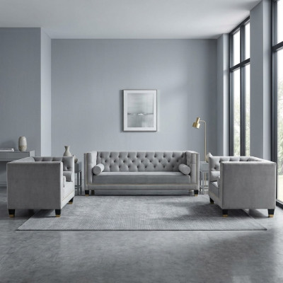 Divano grigio Chesterfield Poltrona mobili di lusso Tessuto Tessuto soggiorno Nuovo