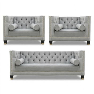 Divano grigio Chesterfield Poltrona mobili di lusso Tessuto Tessuto soggiorno Nuovo