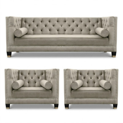 Composizione di divani beige Chesterfield Poltrona Mobili di lusso Tessuto Tessuto Salotto Nuovo