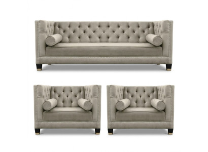 Composizione di divani beige Chesterfield Poltrona Mobili di lusso Tessuto Tessuto Salotto Nuovo