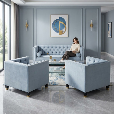 Blu set di divani Chesterfield poltrona mobili creativi tessuto tessuto soggiorno nuovo