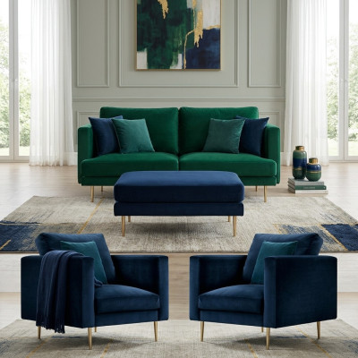 Set da divano verde pouf poltrona salotto gruppo mobili tessuto stoffa divani nuovi