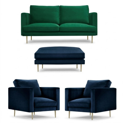 Set da divano verde pouf poltrona salotto gruppo mobili tessuto stoffa divani nuovi