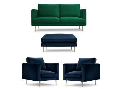 Set da divano verde pouf poltrona salotto gruppo mobili tessuto stoffa divani nuovi